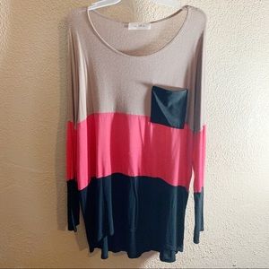 Long sleeve oversized color  block tunic MyLand